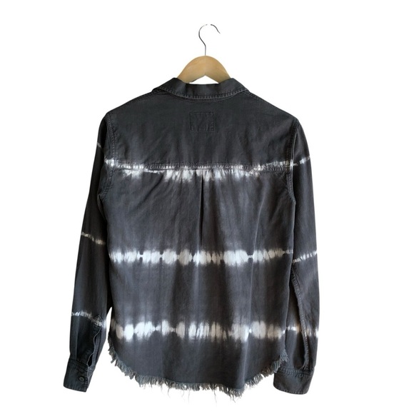 Rails Ingrid Raw Hem Casual Button Down Shirt XS Coal White Waves Grey White - Picture 4 of 15